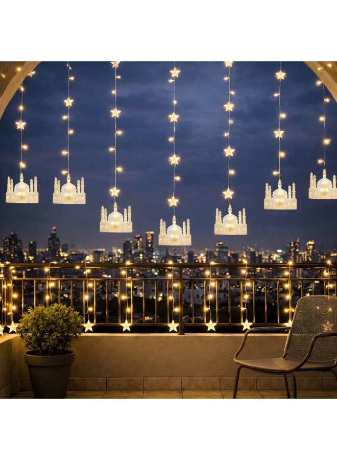 Home Care Ramadan Mosque & Star LED Curtain Lights Warm Glow Hanging Fairy Lights for Festive Decor - Image 1